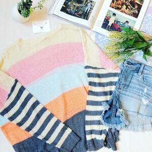 Soft Boho Colorblock Striped Sweater Oversized Knit Pullover Women’s Medium